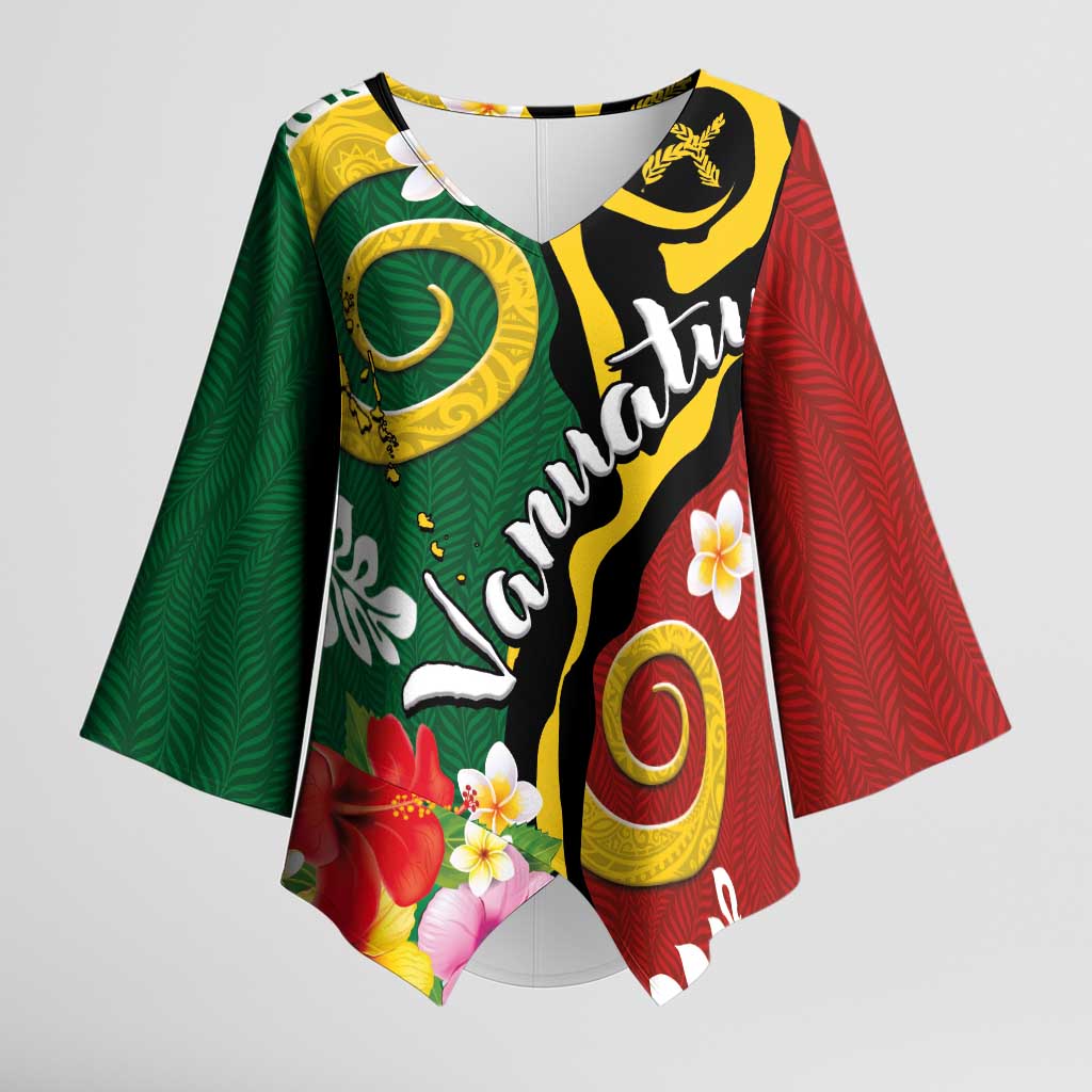 Melanesian Vanuatu Tribal Boar Tusk Kimono Sleeve Blouse Tropical Plants and Namele Motifs - Polynesian Pride