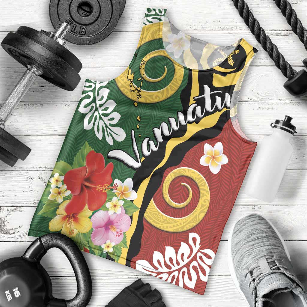 Melanesian Vanuatu Tribal Boar Tusk Men Tank Top Tropical Plants and Namele Motifs - Polynesian Pride