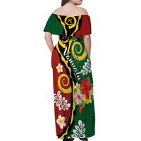 Melanesian Vanuatu Tribal Boar Tusk Off Shoulder Maxi Dress Tropical Plants and Namele Motifs LT03 - Polynesian Pride