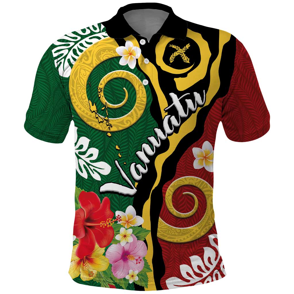 Melanesian Vanuatu Tribal Boar Tusk Polo Shirt Tropical Plants and Namele Motifs LT03 Green - Polynesian Pride