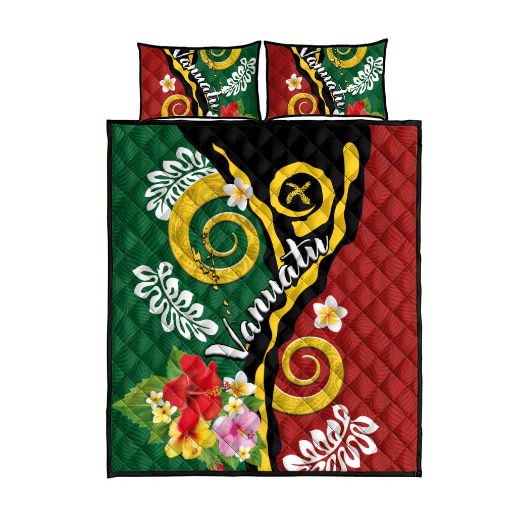 Melanesian Vanuatu Tribal Boar Tusk Quilt Bed Set Tropical Plants and Namele Motifs - Polynesian Pride