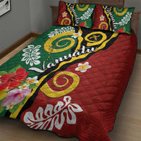 Melanesian Vanuatu Tribal Boar Tusk Quilt Bed Set Tropical Plants and Namele Motifs - Polynesian Pride