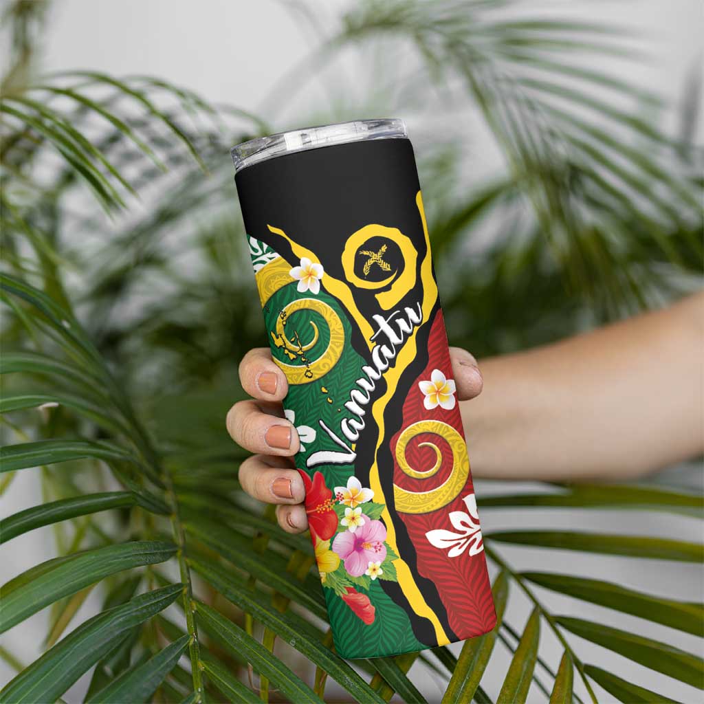 Melanesian Vanuatu Tribal Boar Tusk Skinny Tumbler Tropical Plants and Namele Motifs - Polynesian Pride