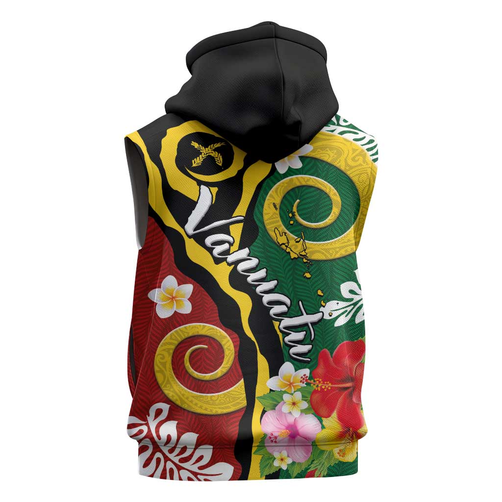 Melanesian Vanuatu Tribal Boar Tusk Sleeveless Zip Hoodie Tropical Plants and Namele Motifs - Polynesian Pride