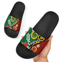 Melanesian Vanuatu Tribal Boar Tusk Slide Sandals Tropical Plants and Namele Motifs - Polynesian Pride