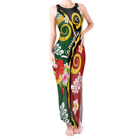 Melanesian Vanuatu Tribal Boar Tusk Tank Maxi Dress Tropical Plants and Namele Motifs - Polynesian Pride