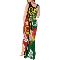 Melanesian Vanuatu Tribal Boar Tusk Tank Maxi Dress Tropical Plants and Namele Motifs - Polynesian Pride
