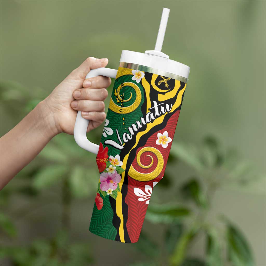 Melanesian Vanuatu Tribal Boar Tusk Tumbler With Handle Tropical Plants and Namele Motifs - Polynesian Pride