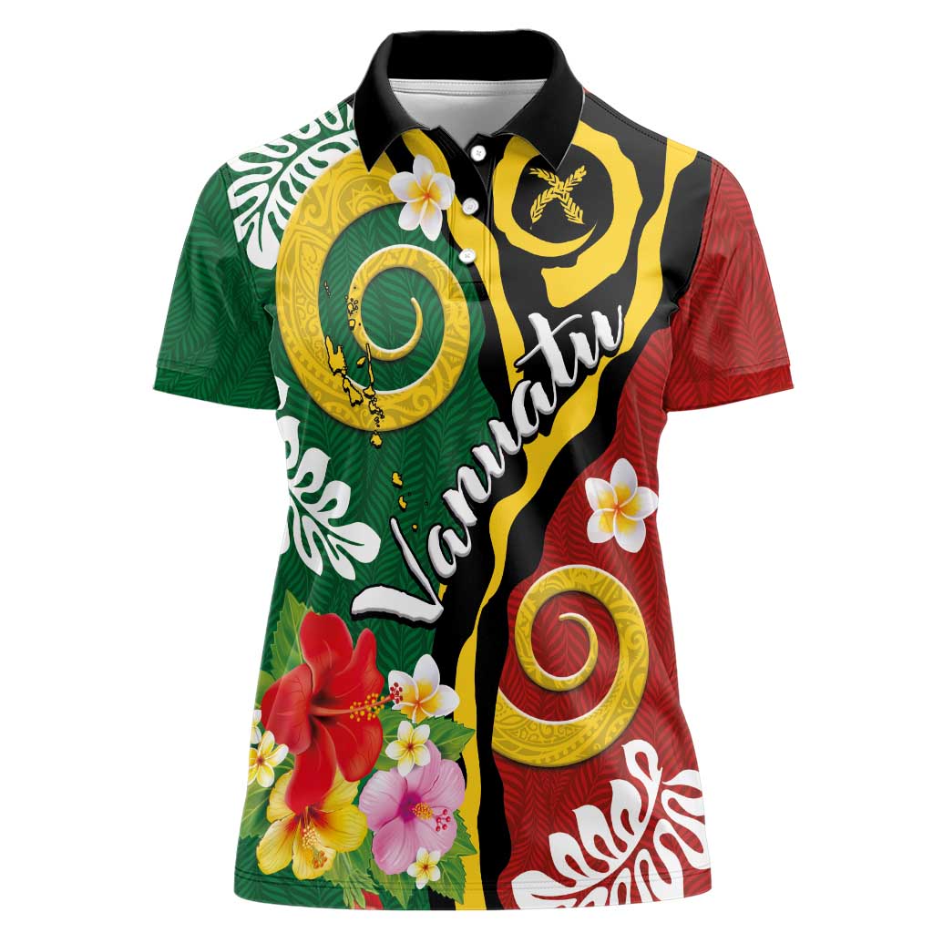 Melanesian Vanuatu Tribal Boar Tusk Women Polo Shirt Tropical Plants and Namele Motifs - Polynesian Pride