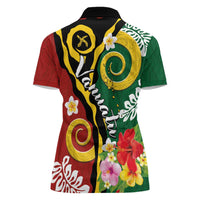 Melanesian Vanuatu Tribal Boar Tusk Women Polo Shirt Tropical Plants and Namele Motifs - Polynesian Pride