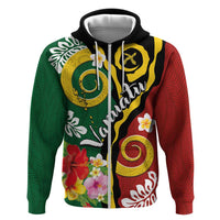 Melanesian Vanuatu Tribal Boar Tusk Zip Hoodie Tropical Plants and Namele Motifs - Polynesian Pride