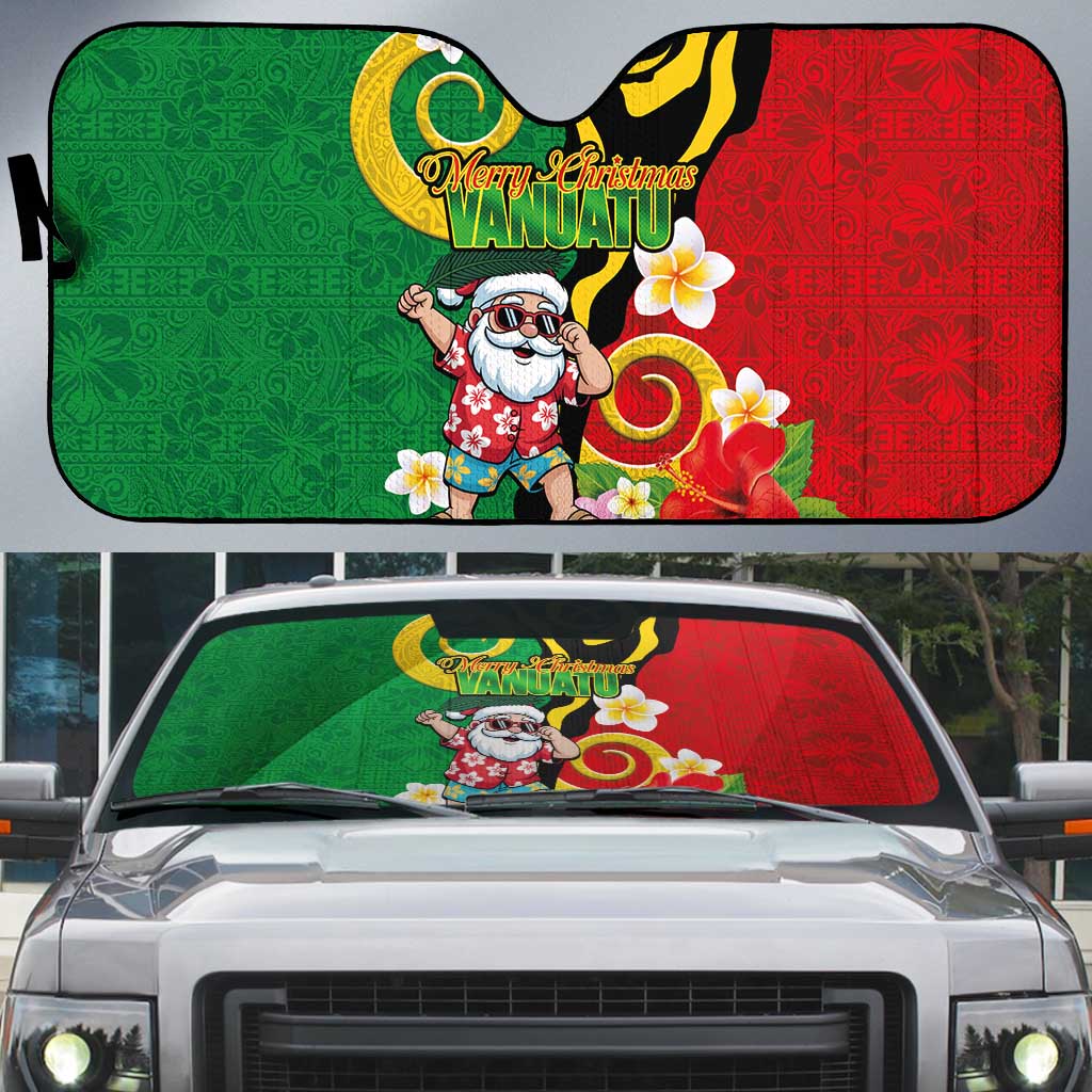 Vanuatu Christmas Auto Sun Shade Funny Santa with Namele and Boar Tusk Tribal - Polynesian Pride