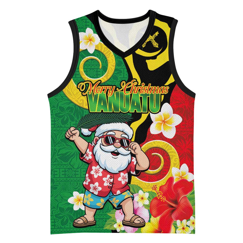 Vanuatu Christmas Basketball Jersey Funny Santa with Namele and Boar Tusk Tribal - Polynesian Pride
