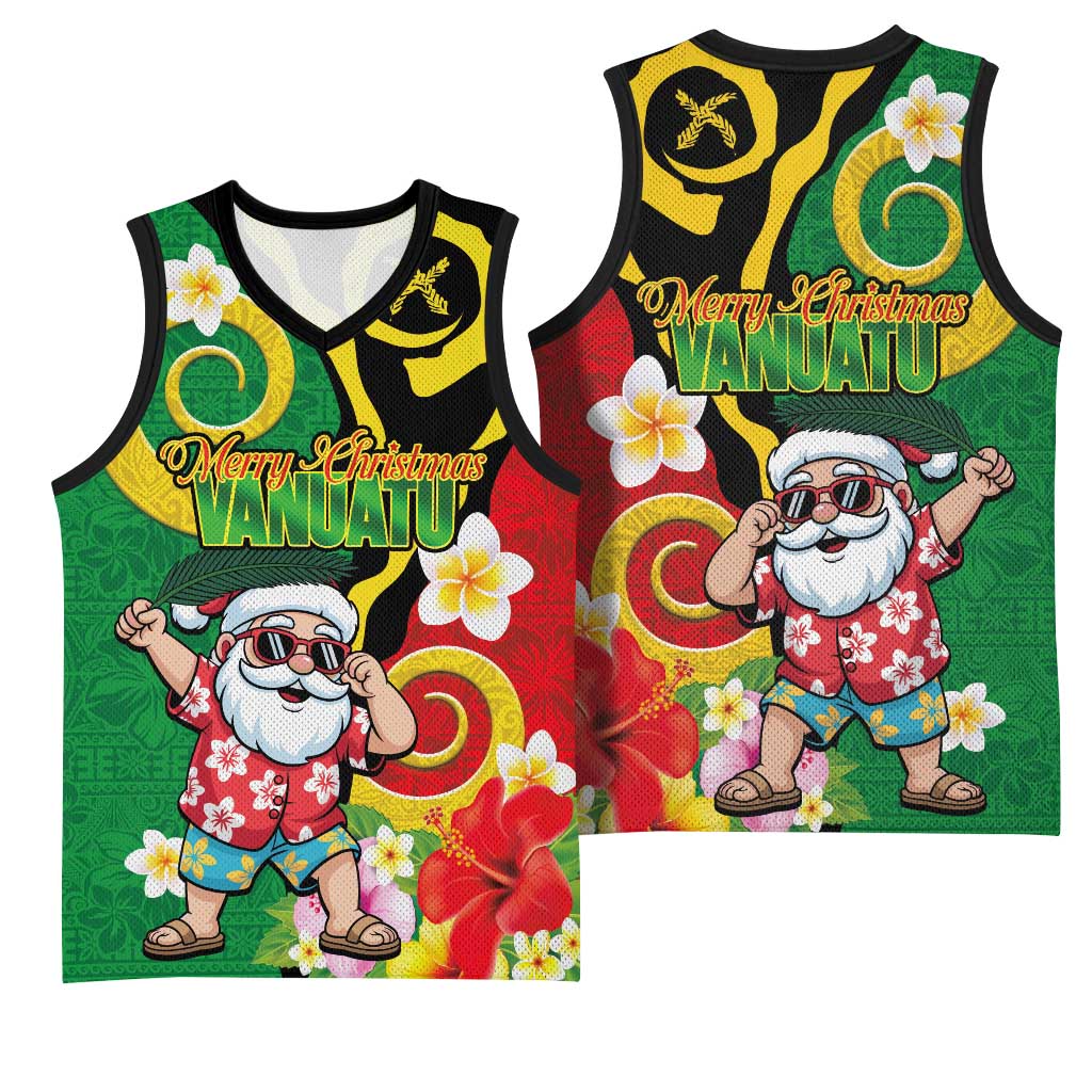 Vanuatu Christmas Basketball Jersey Funny Santa with Namele and Boar Tusk Tribal - Polynesian Pride