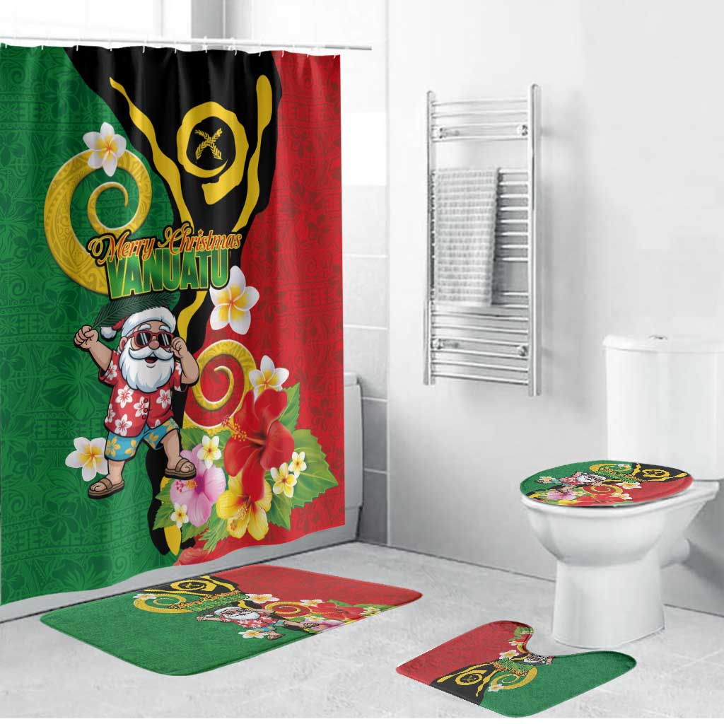 Vanuatu Christmas Bathroom Set Funny Santa with Namele and Boar Tusk Tribal - Polynesian Pride