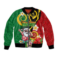 Vanuatu Christmas Bomber Jacket Funny Santa with Namele and Boar Tusk Tribal - Polynesian Pride