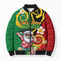 Vanuatu Christmas Bomber Puffer Jacket Funny Santa with Namele and Boar Tusk Tribal - Polynesian Pride
