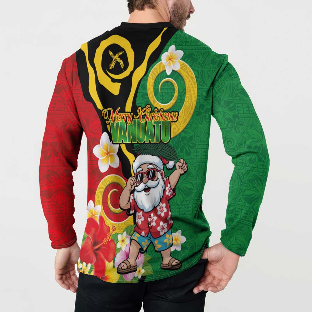 Vanuatu Christmas Button Sweatshirt Funny Santa with Namele and Boar Tusk Tribal - Polynesian Pride