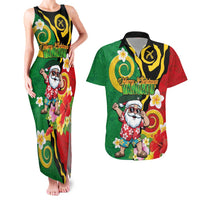 Vanuatu Christmas Couples Matching Tank Maxi Dress and Hawaiian Shirt Funny Santa with Namele and Boar Tusk Tribal - Polynesian Pride