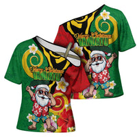 Vanuatu Christmas Cross Shoulder Shirt Funny Santa with Namele and Boar Tusk Tribal - Polynesian Pride
