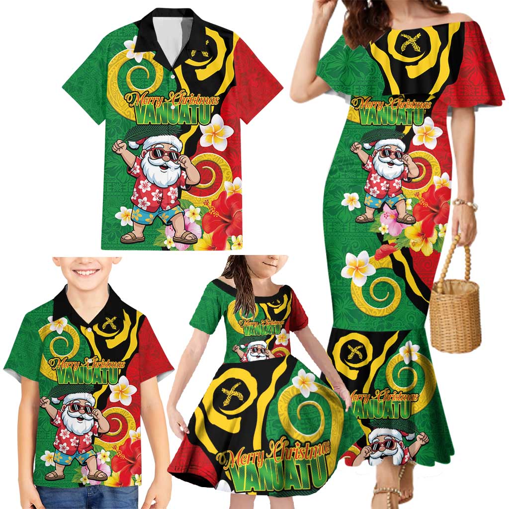 Vanuatu Christmas Family Matching Mermaid Dress and Hawaiian Shirt Funny Santa with Namele and Boar Tusk Tribal - Polynesian Pride