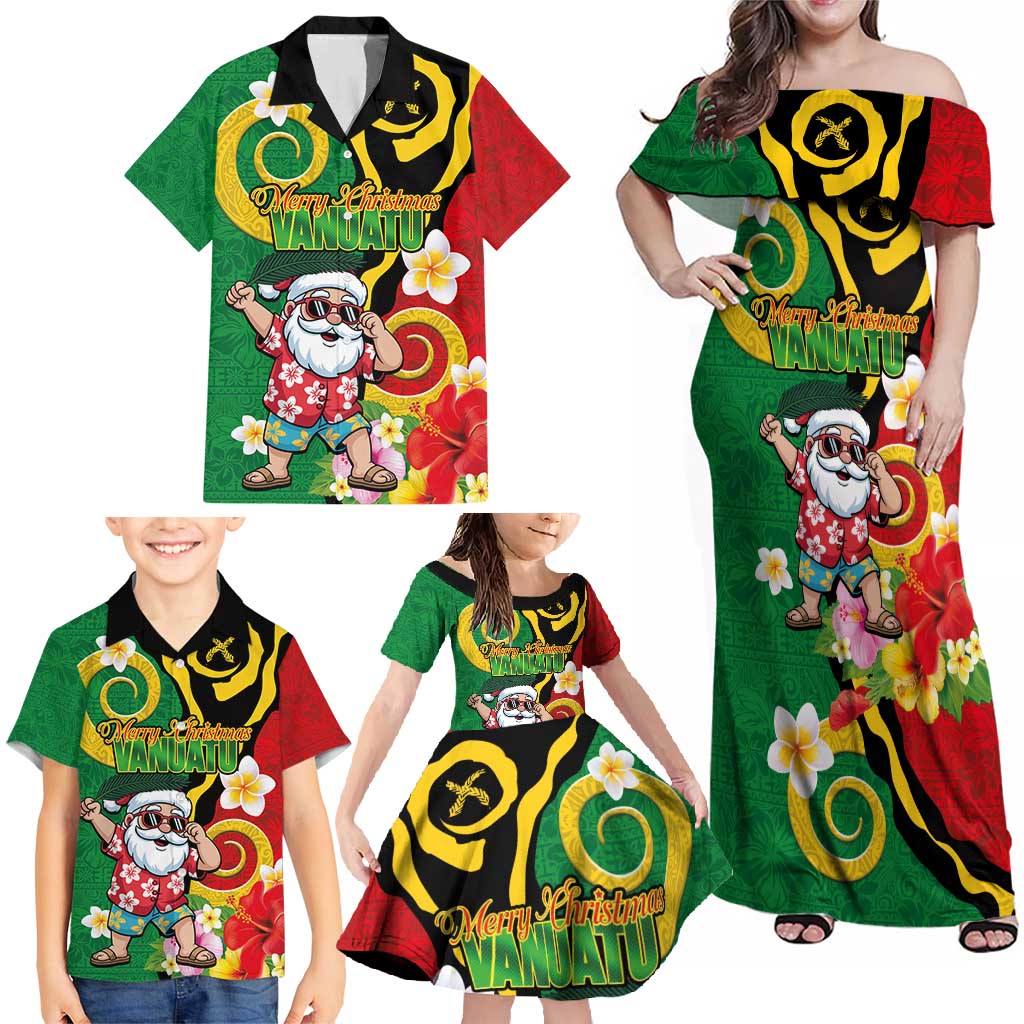 Vanuatu Christmas Family Matching Off Shoulder Maxi Dress and Hawaiian Shirt Funny Santa with Namele and Boar Tusk Tribal - Polynesian Pride