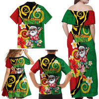 Vanuatu Christmas Family Matching Off Shoulder Maxi Dress and Hawaiian Shirt Funny Santa with Namele and Boar Tusk Tribal - Polynesian Pride