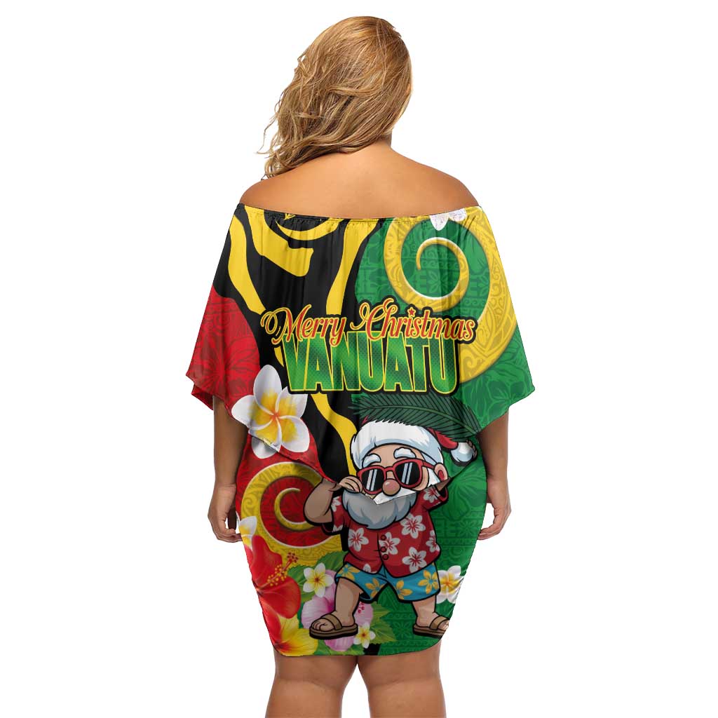 Vanuatu Christmas Family Matching Off Shoulder Short Dress and Hawaiian Shirt Funny Santa with Namele and Boar Tusk Tribal - Polynesian Pride