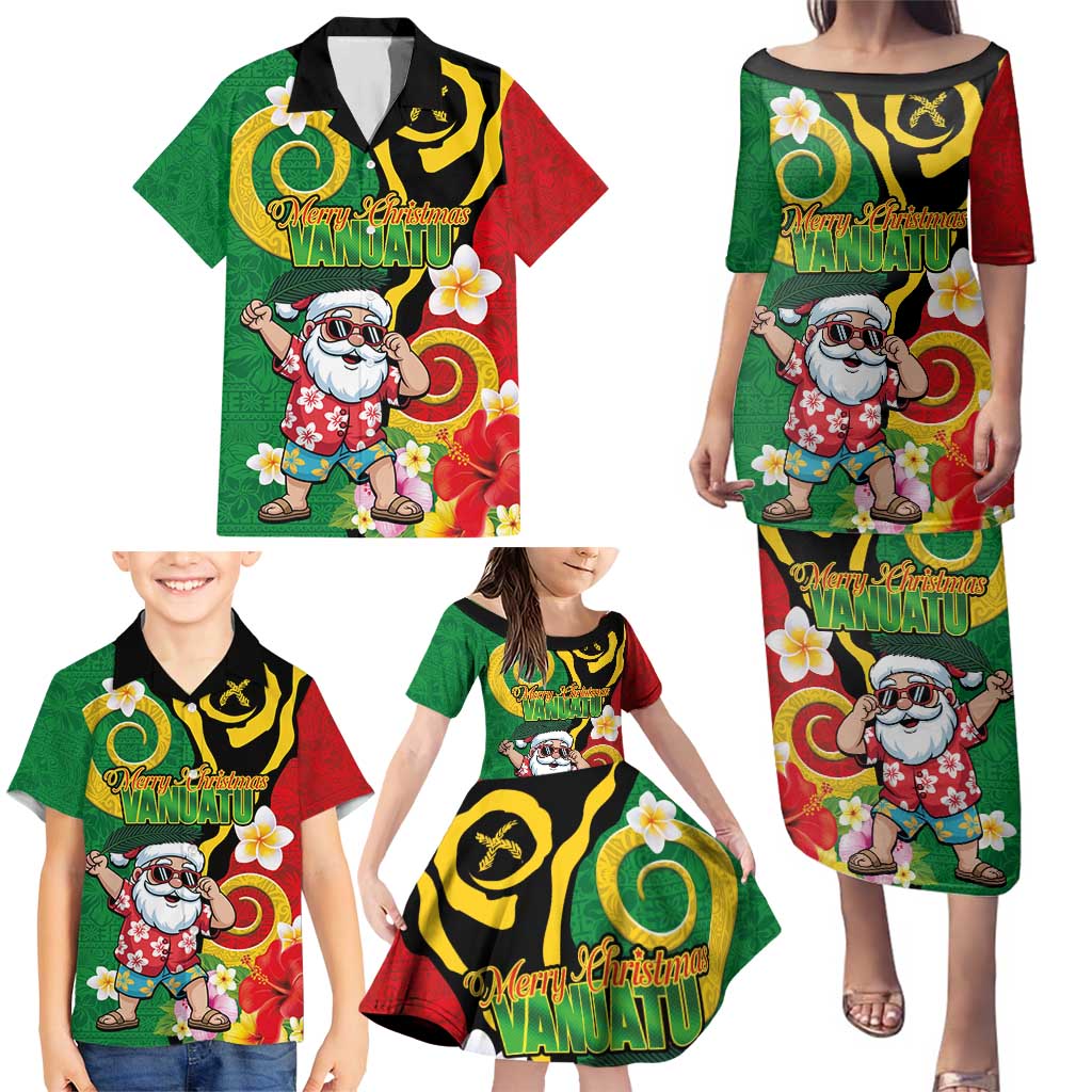 Vanuatu Christmas Family Matching Puletasi and Hawaiian Shirt Funny Santa with Namele and Boar Tusk Tribal - Polynesian Pride