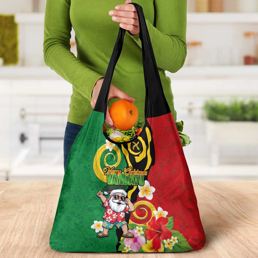Vanuatu Christmas Grocery Bag Funny Santa with Namele and Boar Tusk Tribal - Polynesian Pride