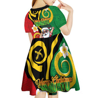 Vanuatu Christmas Kid Short Sleeve Dress Funny Santa with Namele and Boar Tusk Tribal - Polynesian Pride