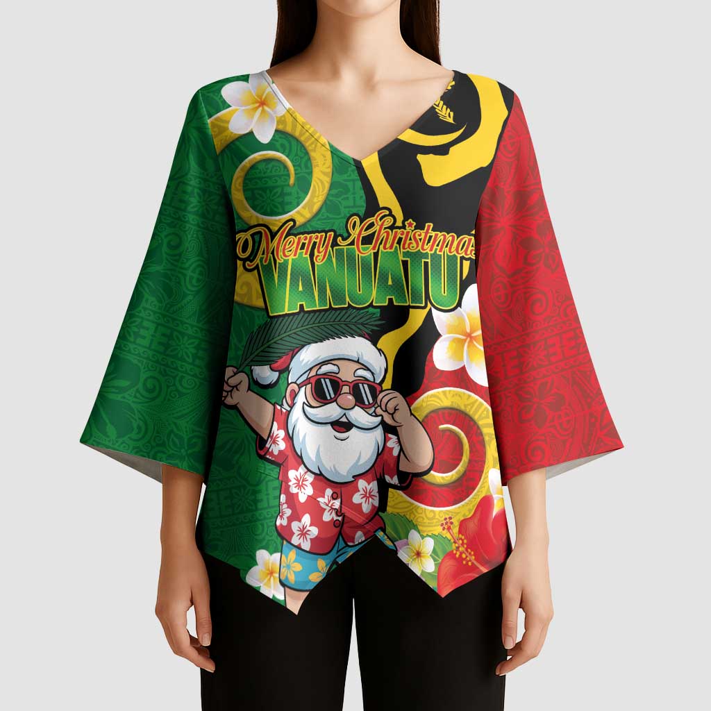 Vanuatu Christmas Kimono Sleeve Blouse Funny Santa with Namele and Boar Tusk Tribal - Polynesian Pride