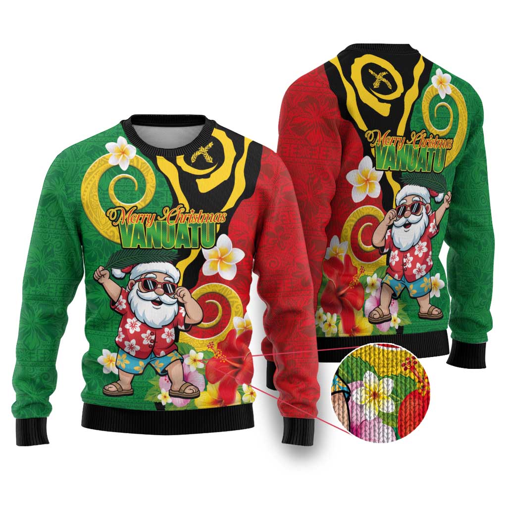 Vanuatu Christmas Ugly Christmas Sweater Funny Santa with Namele and Boar Tusk Tribal - Polynesian Pride