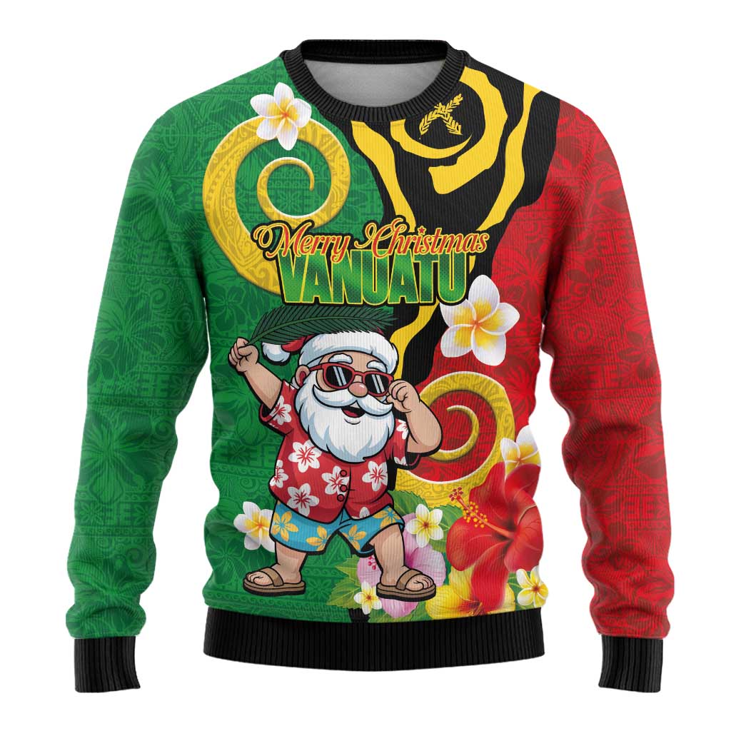 Vanuatu Christmas Ugly Christmas Sweater Funny Santa with Namele and Boar Tusk Tribal - Polynesian Pride