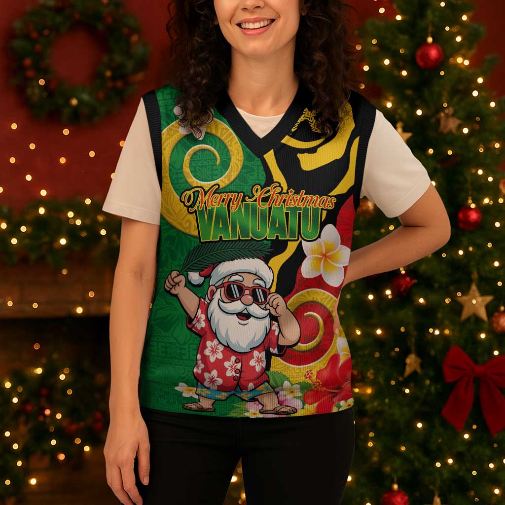 Vanuatu Christmas Knitted V-Neck Vest Funny Santa with Namele and Boar Tusk Tribal - Polynesian Pride