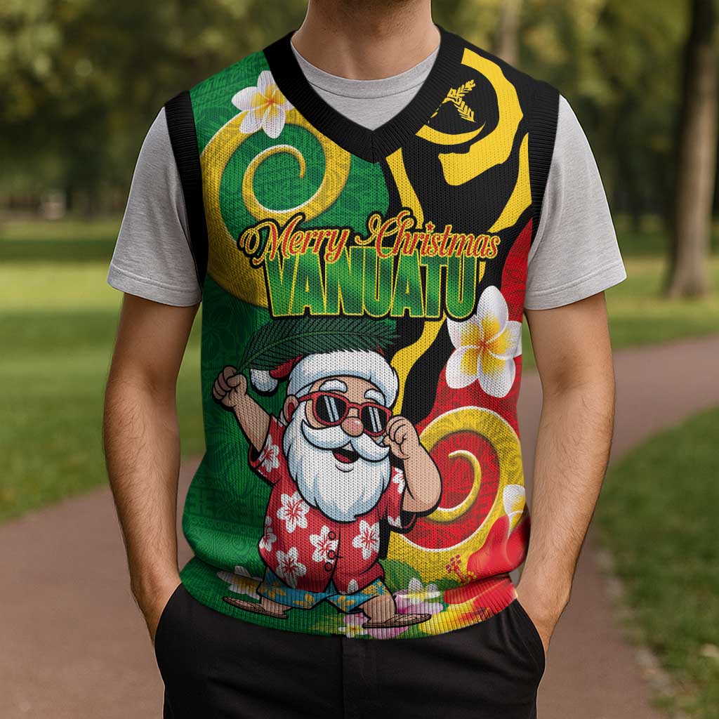 Vanuatu Christmas Knitted V-Neck Vest Funny Santa with Namele and Boar Tusk Tribal - Polynesian Pride