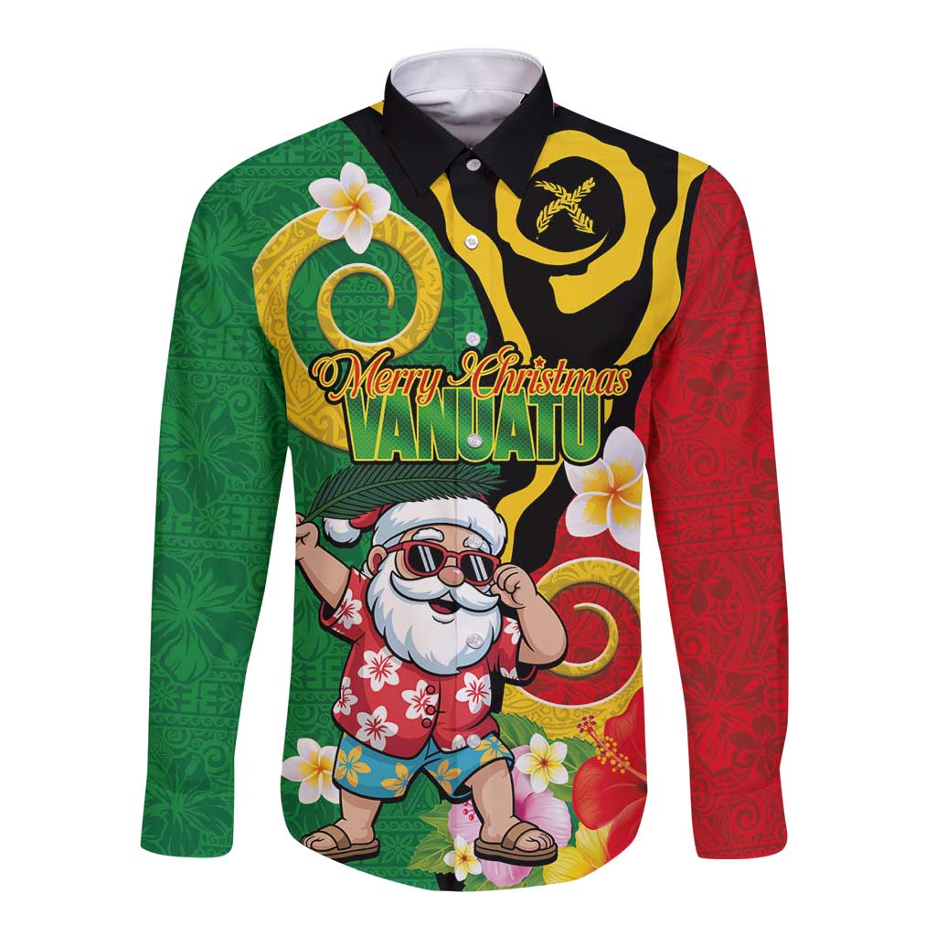 Vanuatu Christmas Long Sleeve Button Shirt Funny Santa with Namele and Boar Tusk Tribal - Polynesian Pride