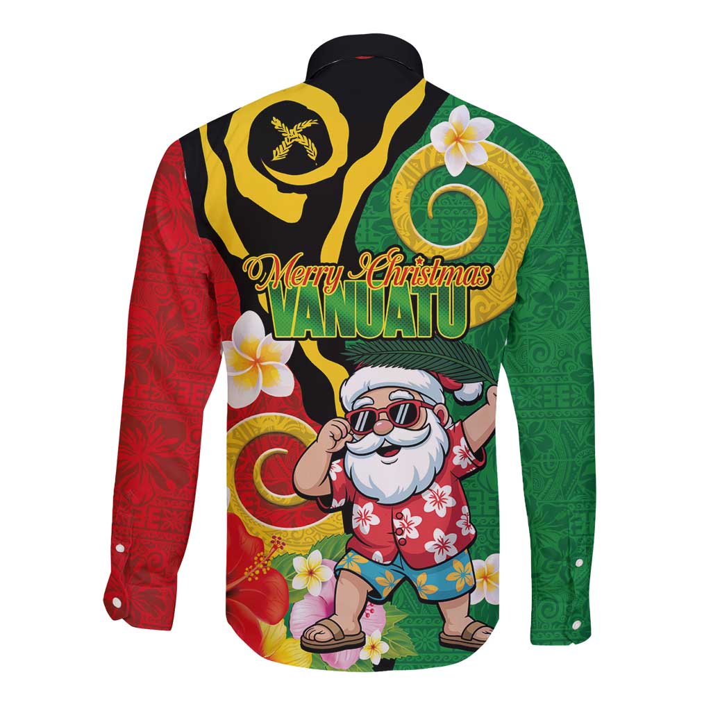 Vanuatu Christmas Long Sleeve Button Shirt Funny Santa with Namele and Boar Tusk Tribal - Polynesian Pride