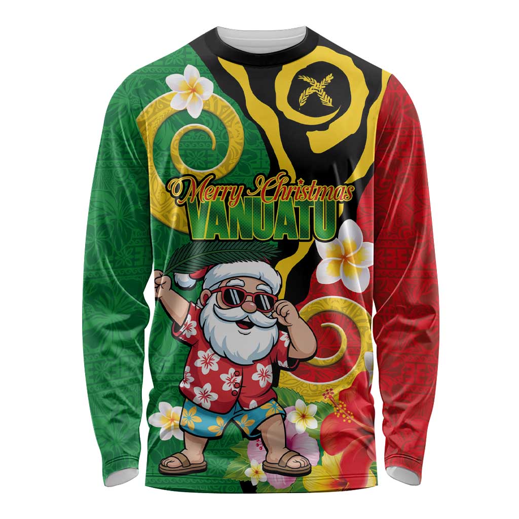 Vanuatu Christmas Long Sleeve Shirt Funny Santa with Namele and Boar Tusk Tribal - Polynesian Pride