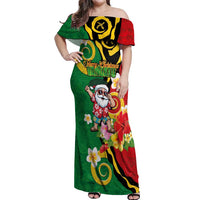 Vanuatu Christmas Off Shoulder Maxi Dress Funny Santa with Namele and Boar Tusk Tribal - Polynesian Pride