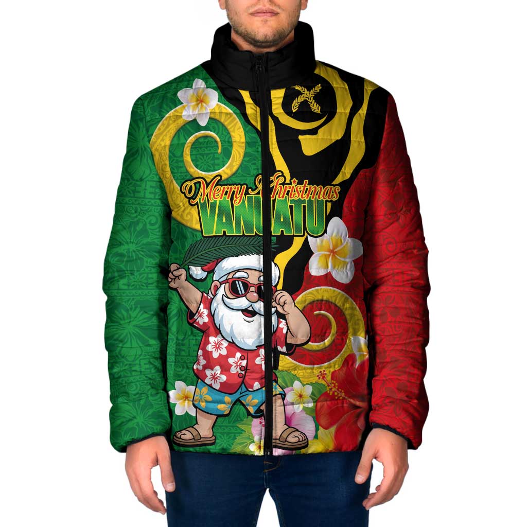 Vanuatu Christmas Padded Jacket Funny Santa with Namele and Boar Tusk Tribal - Polynesian Pride