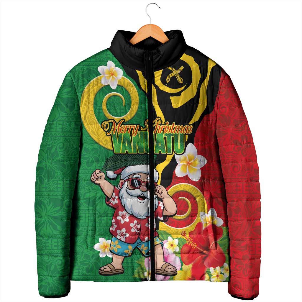 Vanuatu Christmas Padded Jacket Funny Santa with Namele and Boar Tusk Tribal - Polynesian Pride