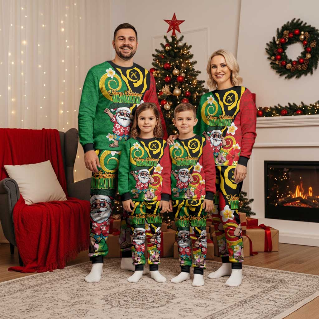 Vanuatu Christmas Pajama Set Funny Santa with Namele and Boar Tusk Tribal - Polynesian Pride