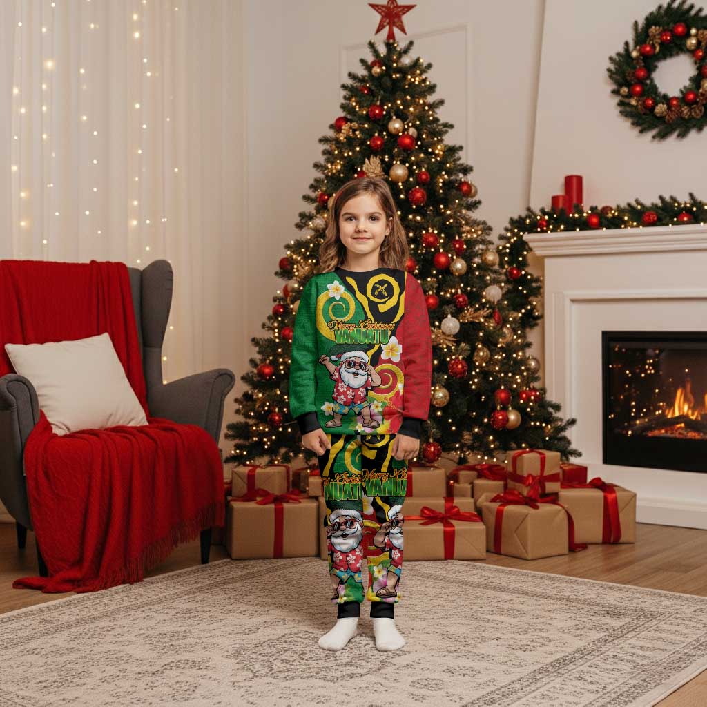 Vanuatu Christmas Pajama Set Funny Santa with Namele and Boar Tusk Tribal - Polynesian Pride