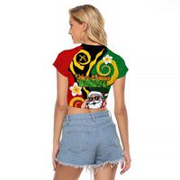 Vanuatu Christmas Raglan Cropped T Shirt Funny Santa with Namele and Boar Tusk Tribal - Polynesian Pride