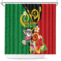 Vanuatu Christmas Shower Curtain Funny Santa with Namele and Boar Tusk Tribal LT03 Green - Polynesian Pride
