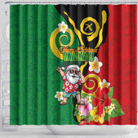 Vanuatu Christmas Shower Curtain Funny Santa with Namele and Boar Tusk Tribal LT03 - Polynesian Pride