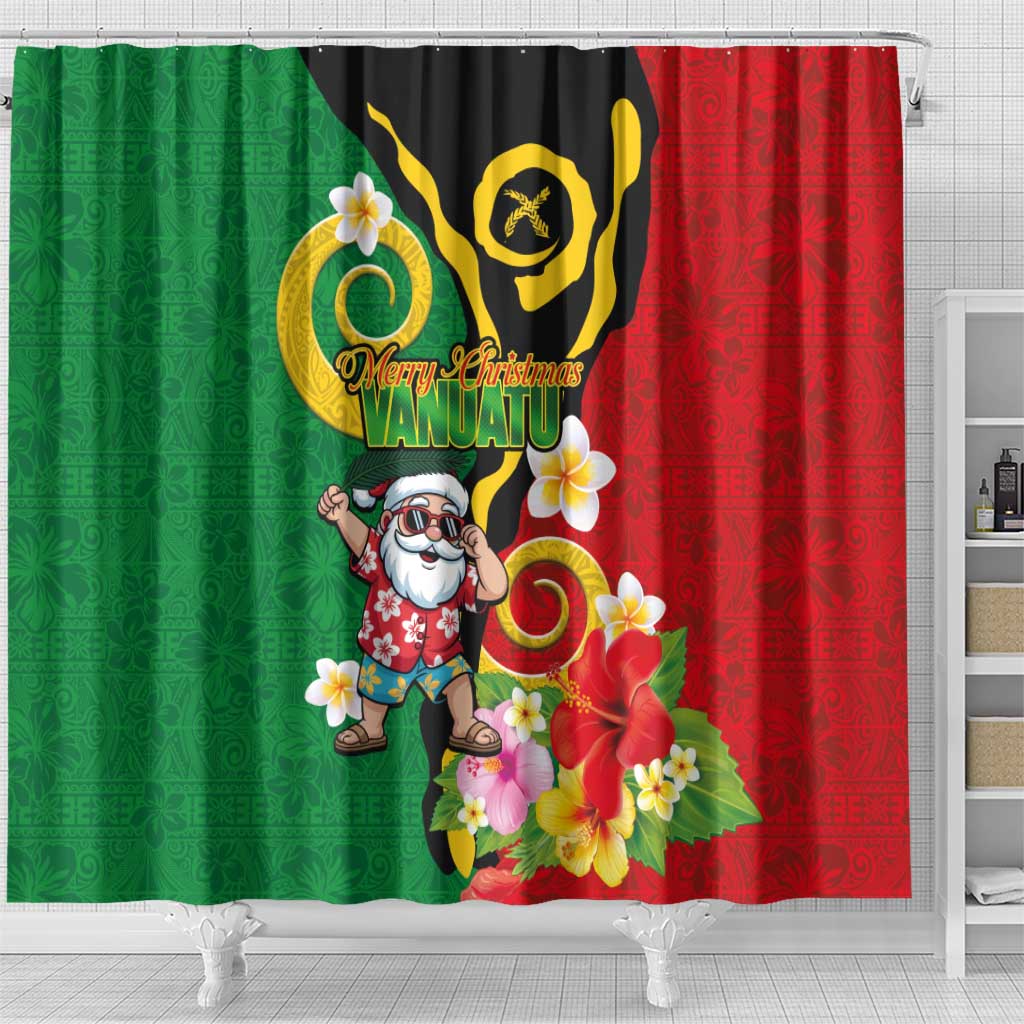 Vanuatu Christmas Shower Curtain Funny Santa with Namele and Boar Tusk Tribal LT03 - Polynesian Pride