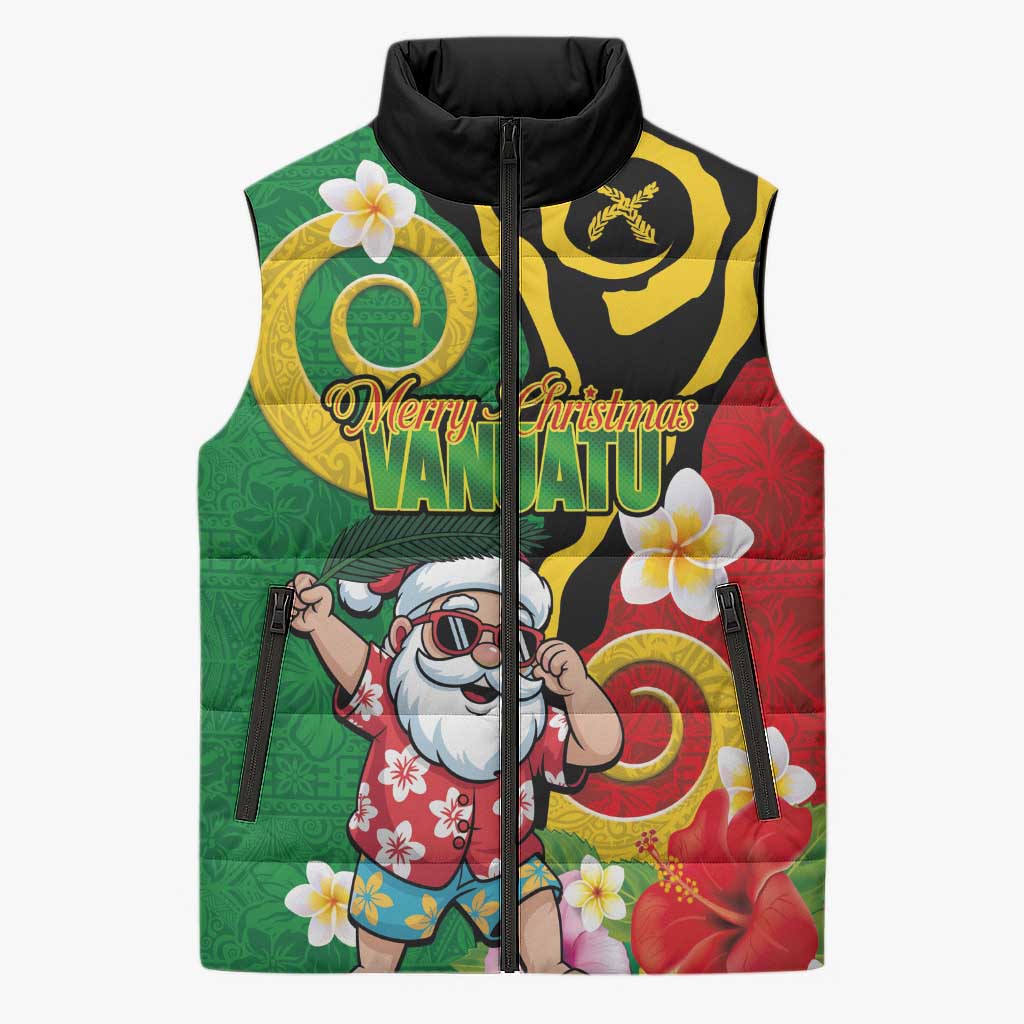 Vanuatu Christmas Sleeveless Puffer Jacket Funny Santa with Namele and Boar Tusk Tribal - Polynesian Pride