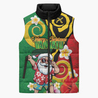 Vanuatu Christmas Sleeveless Puffer Jacket Funny Santa with Namele and Boar Tusk Tribal - Polynesian Pride